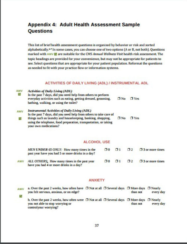 adult primary care health assessment template