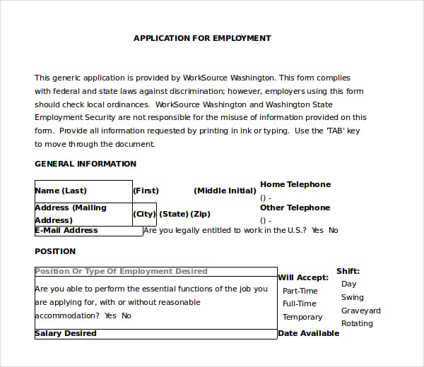 application for employment word format