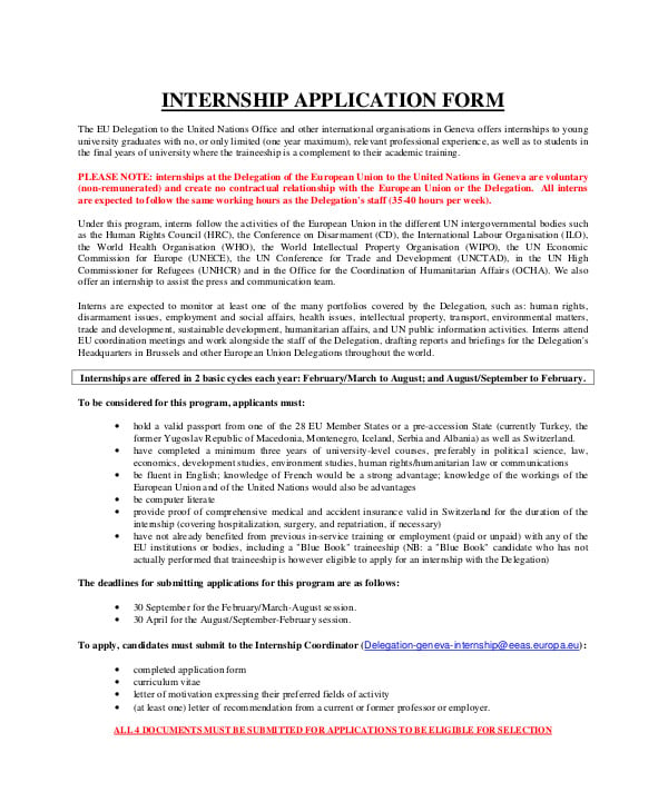 9+ Internship Application Form Templates PDF, DOC