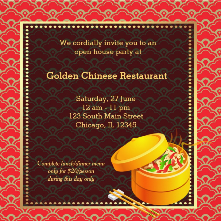 asian restaurant grand opening invitation card template