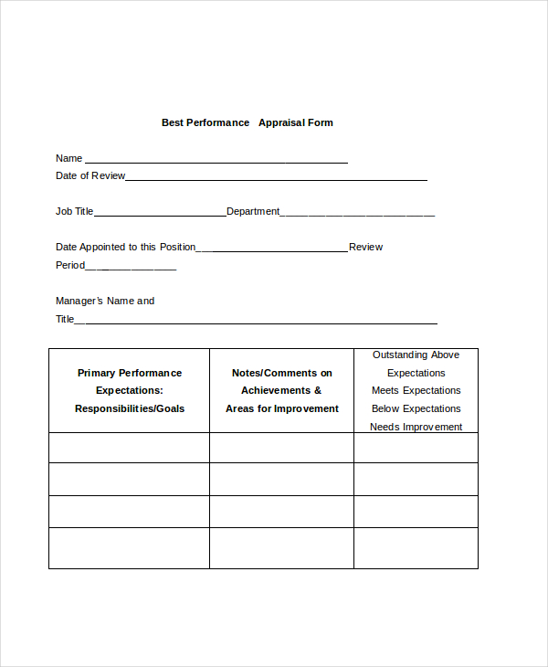 best performance assessment form