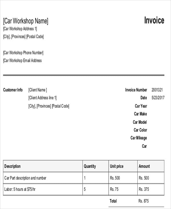 11+ Mechanic Invoice Templates PDF, Word, Excel