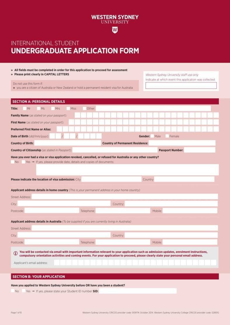 14+ College Application Form Templates PDF, DOC, Docs Free