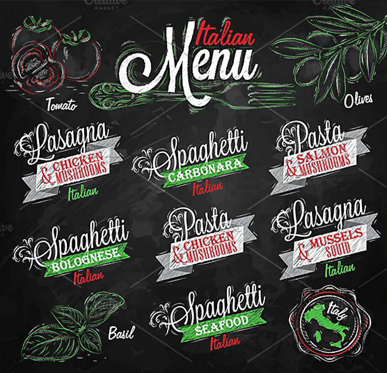 colorful chalk illustrations italian menu template 788x760