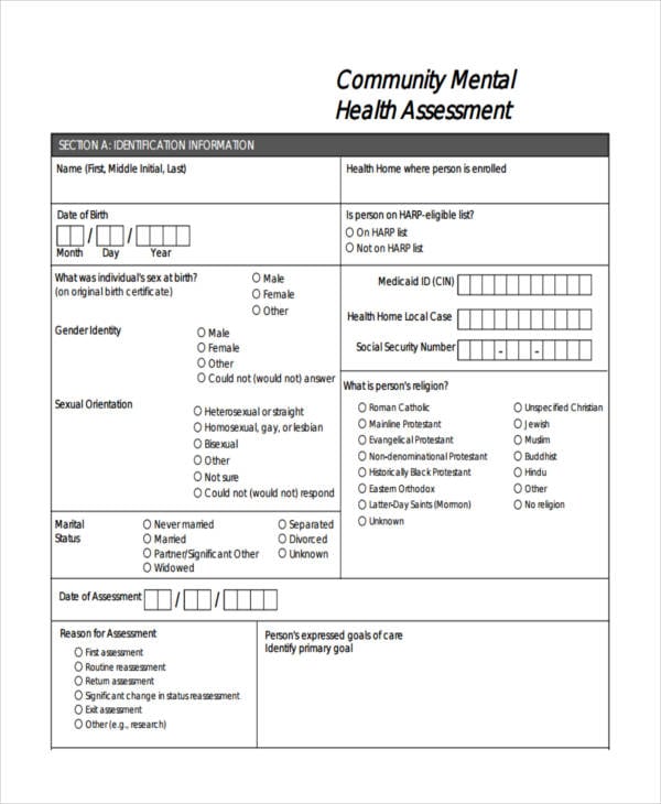 community mental health assessment template