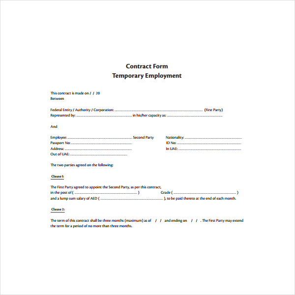 9  Temporary Employment Contract Templates Word Pages Docs