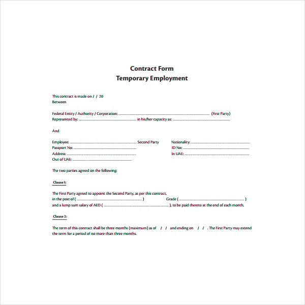 8+ Temporary Employment Contract Templates - Word, Pages, Docs