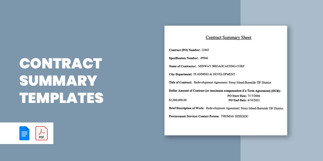 4  Contract Summary Templates PDF DOC