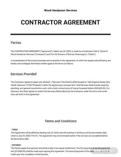 contractor agreement template