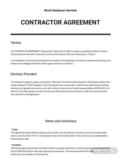 12 Free Contractor Agreement Templates Doc Pages Docs Pdf