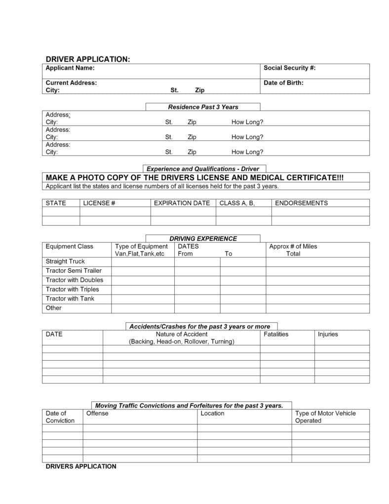 7+ Driver Application Form Templates PDF