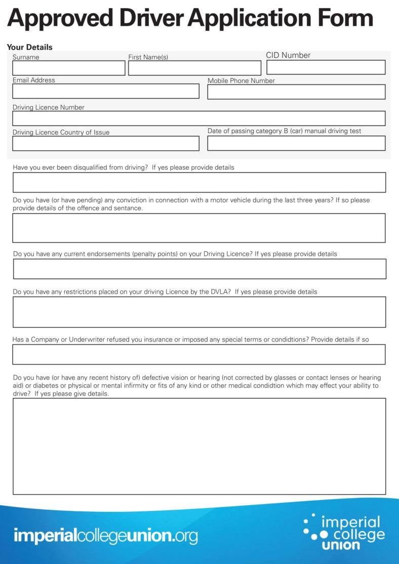 7 Driver Application Form Templates Pdf 4495