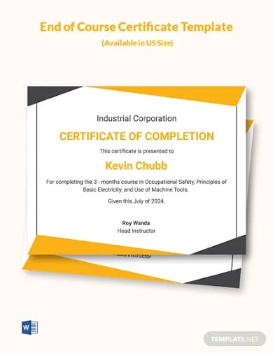 end of course certificate template