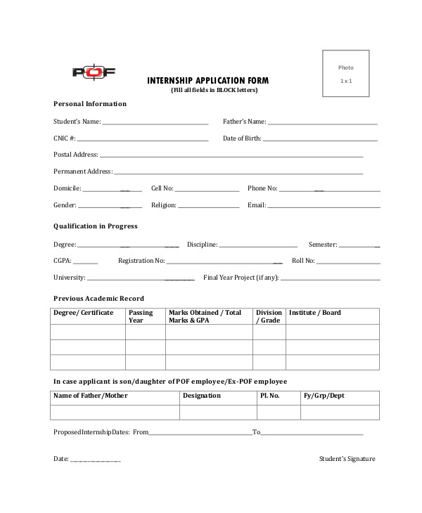 9+ Internship Application Form Templates - PDF, DOC