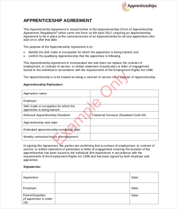 9  Apprenticeship Agreement Templates PDF DOC