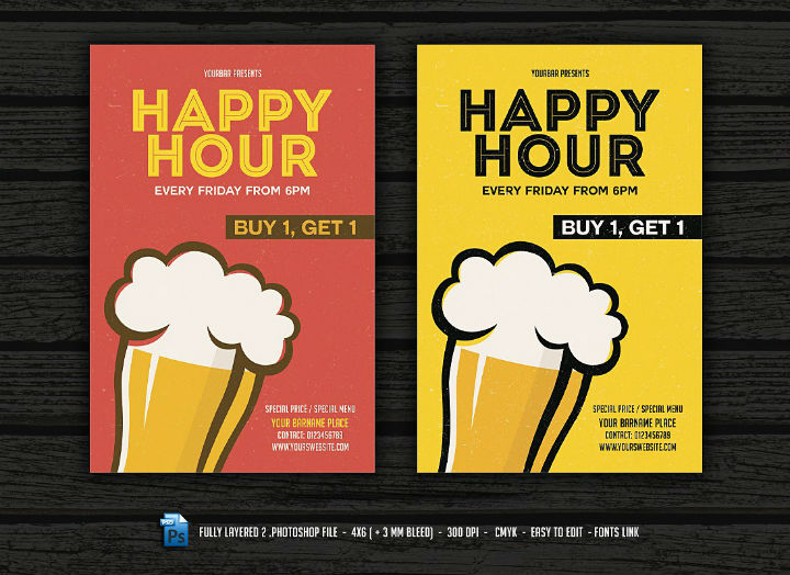 hour happy menu template templates flyer flat