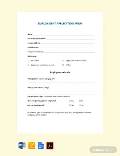free employment application form