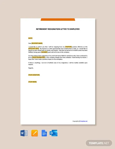 5+ Simple Retirement Letter to Employer - PDF, DOC, Pages, Docs, Outlook