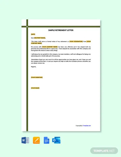 14  Simple Retirement Letter Templates PDF DOC Pages Docs Outlook