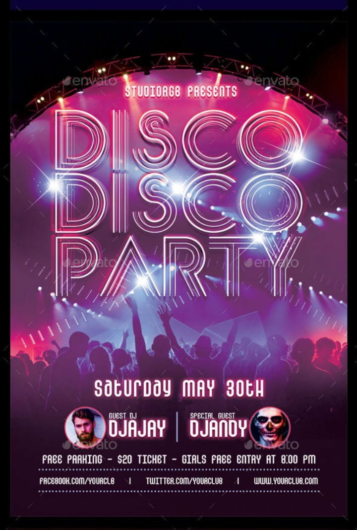 funky disco party invitation template