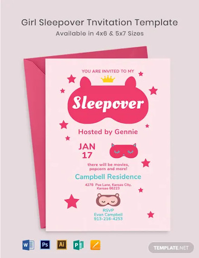 girl sleepover invitation template