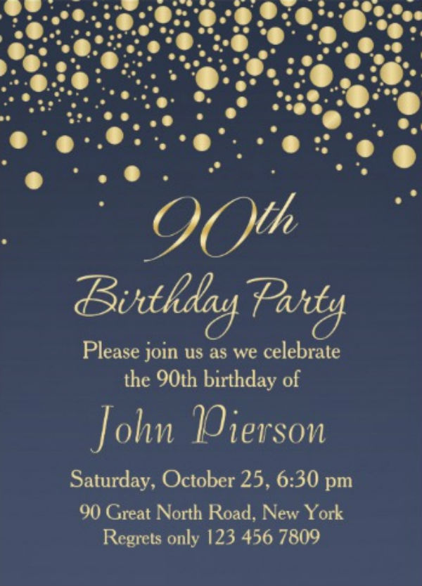 golden confetti 90th birthday party invitation