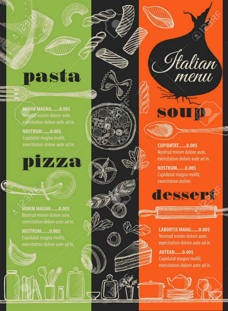 green orange italian food menu template 788x1075