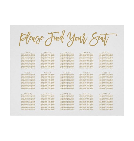 hand lettered seating chart gold