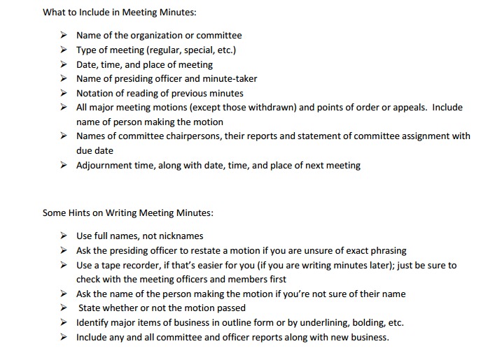how to write minutes in a meeting