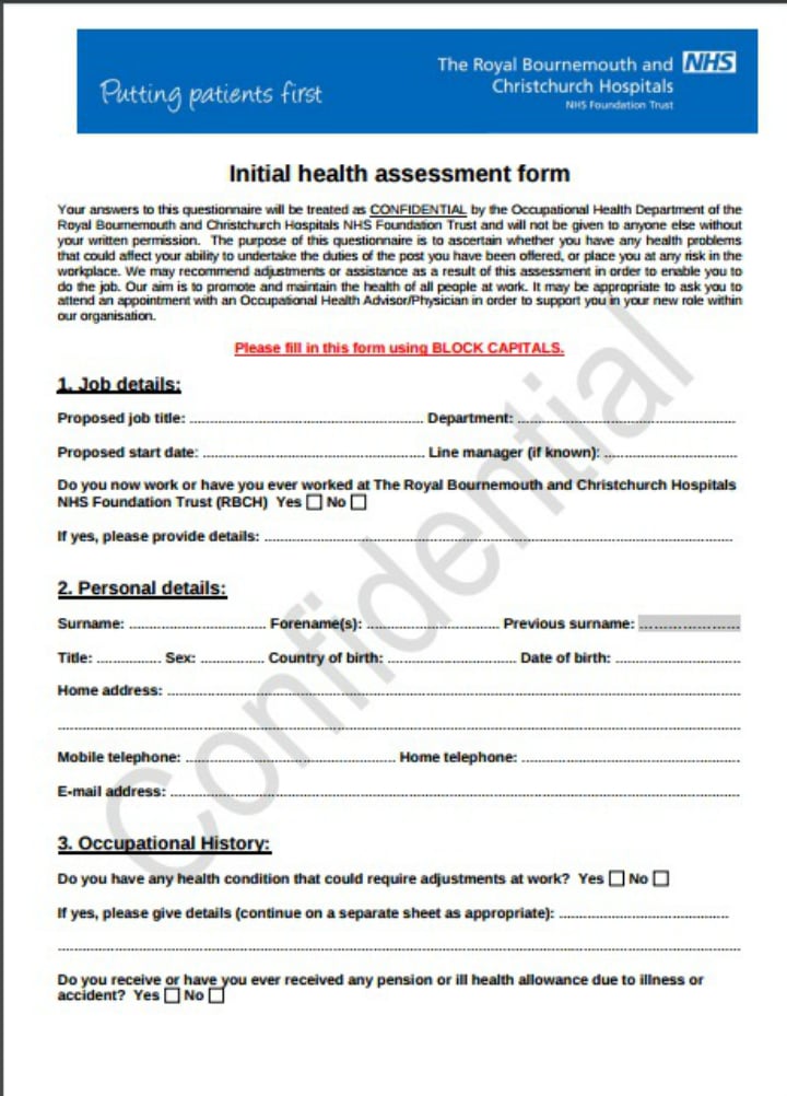 initial health assessment form template