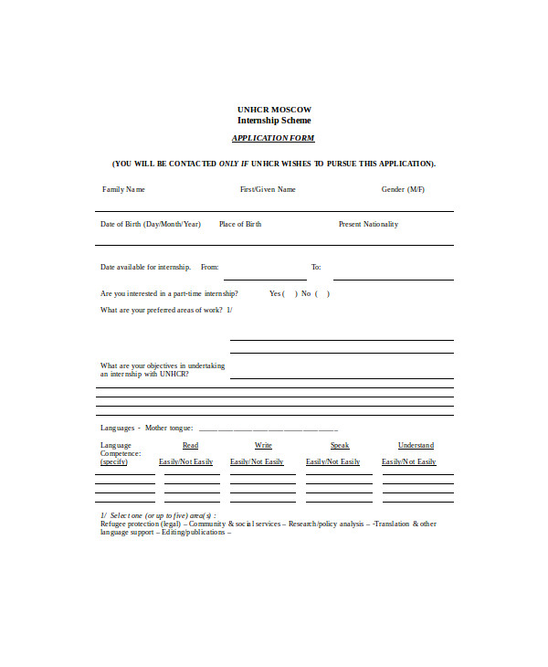 9+ Internship Application Form Templates PDF, DOC