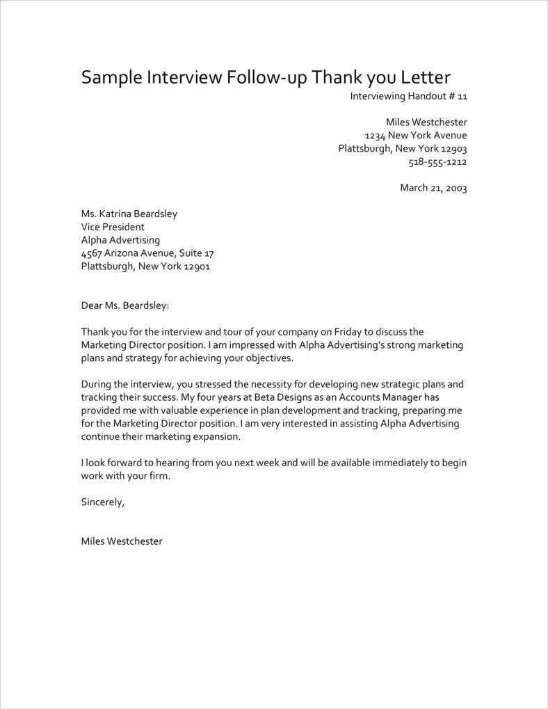 3 Follow Up Thank You Letter After An Interview Pdf Free