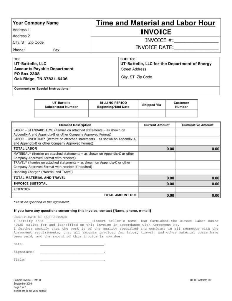 Parts And Labor Invoice Template Free