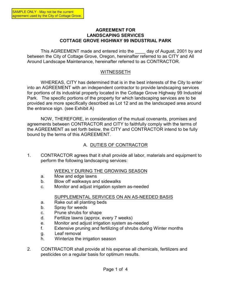 Landscaping Services Contract Templates, Standard Landscaping Contract