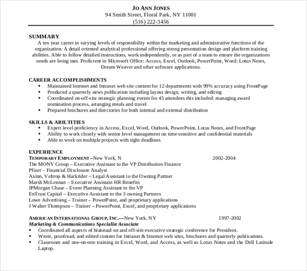 5 Legal Administrative Assistant Resume Templates Pdf Word