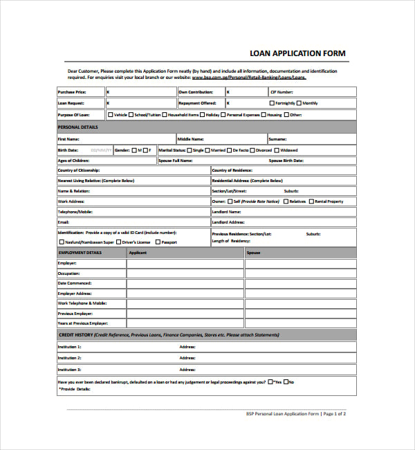 8+ Loan Application Form Templates Word, Pages, Google Docs, PDF