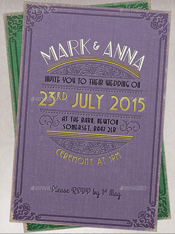 luxurious gold and purple wedding invitation template