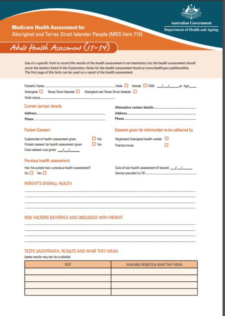 medicare adult health assessment form template
