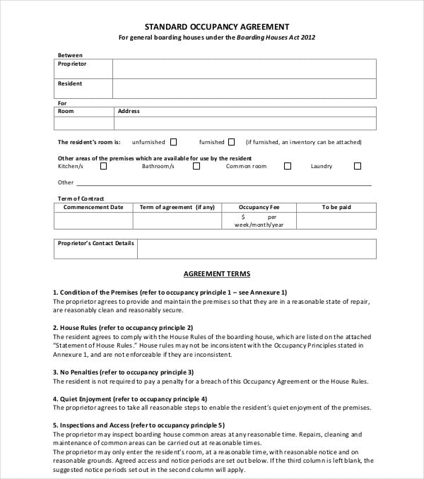 boarder agreement template