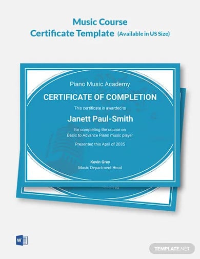 music course certificate template