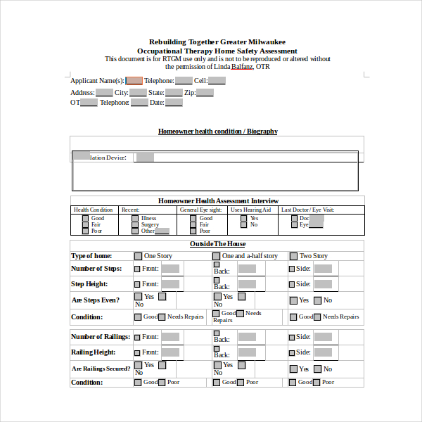 4+ Home Safety Assessment Templates PDF, DOC