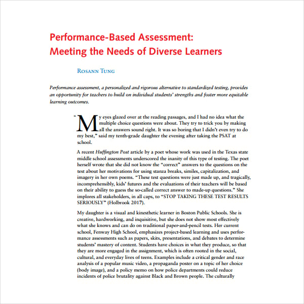 performance based assessment example