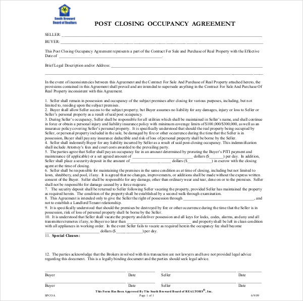 9  Occupancy Agreement Templates PDF DOC