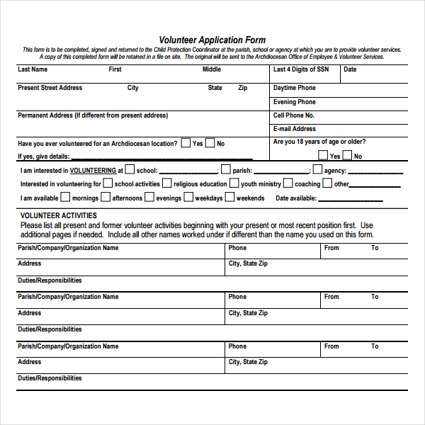Free Downloadable Templates To Volunteer Forms Aslearly