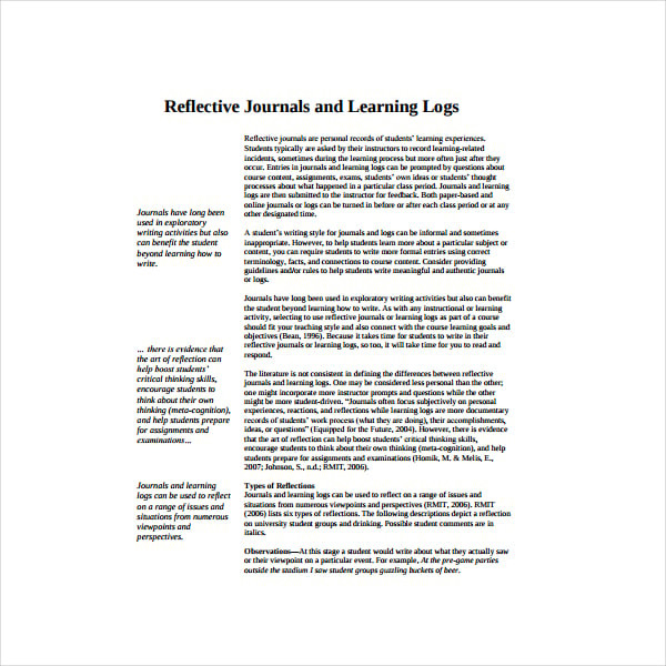 reflective learning journal assignment