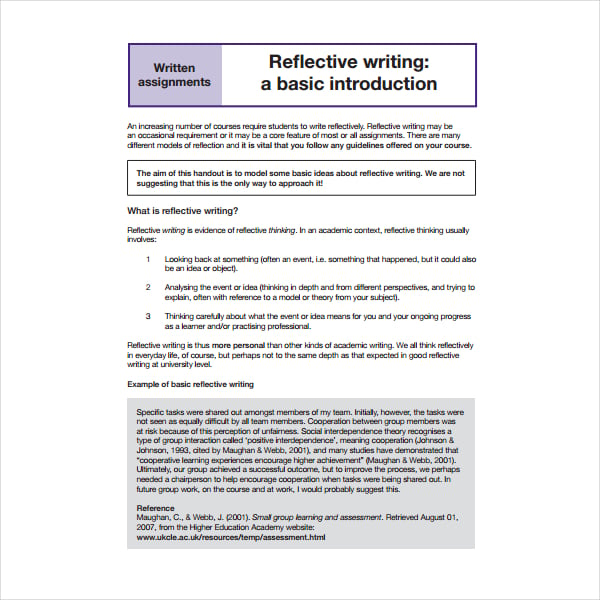 reflective learning journal assignment