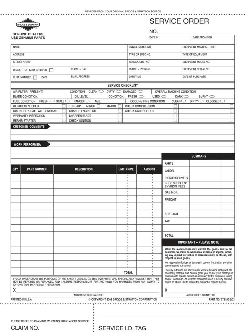 Mechanics Invoice Template