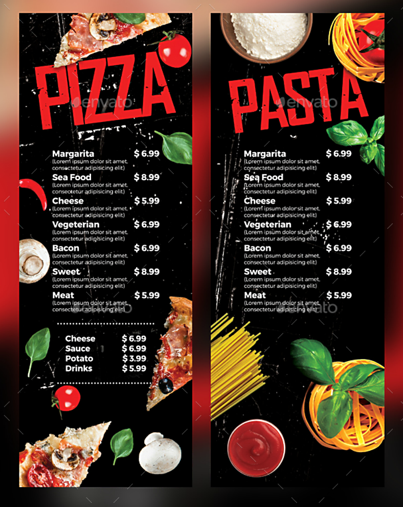 Pasta Menu Restaurant With Ingredients Free Psd File - Gambaran