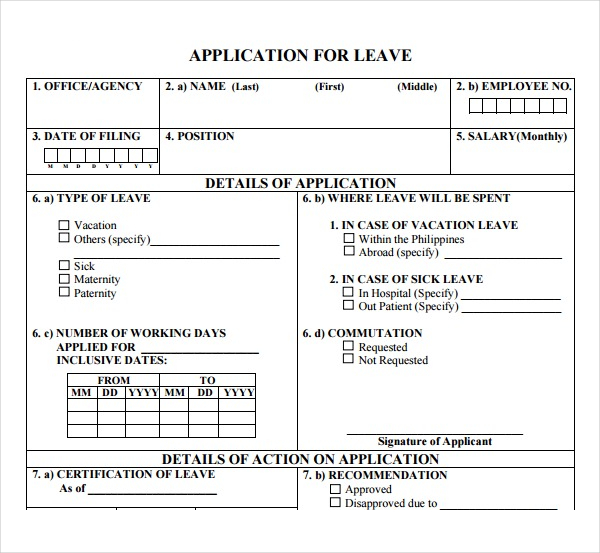 Leave Application Form Templates Pdf