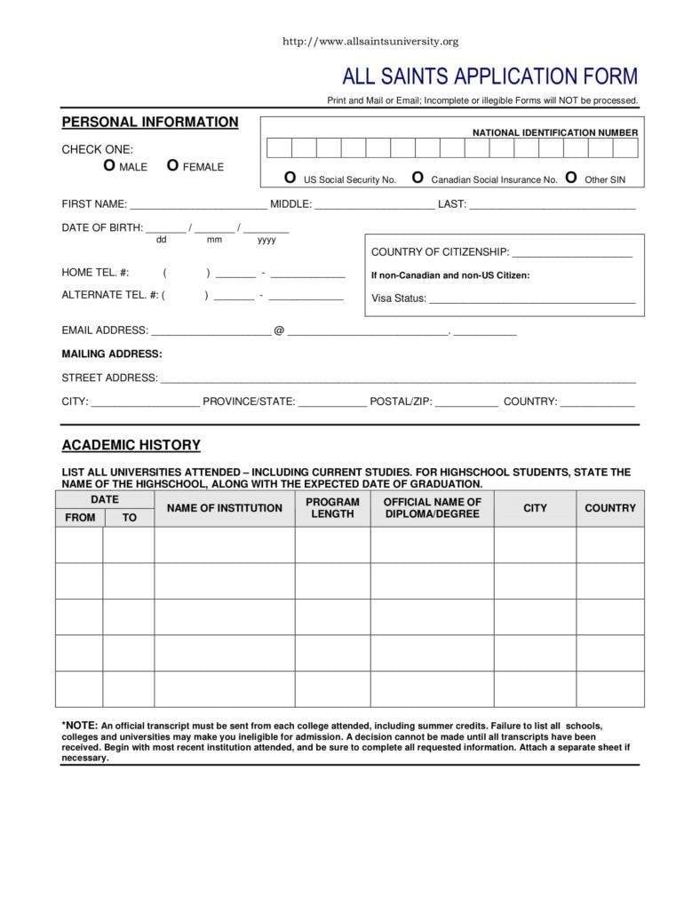 sample college application form 788x1020
